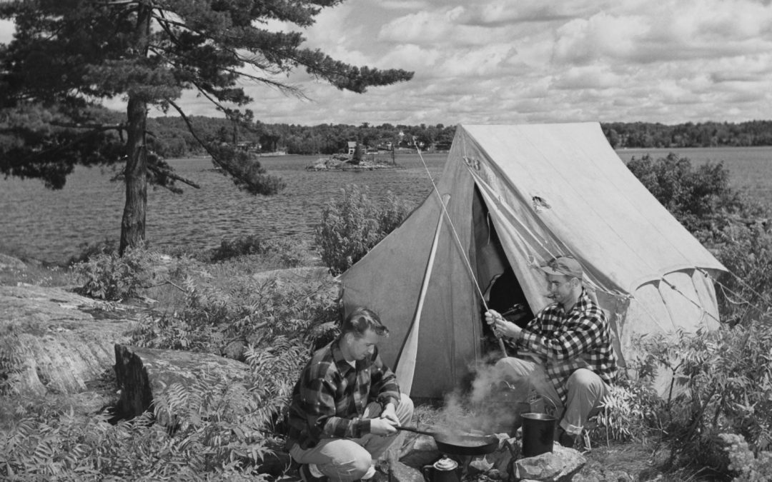 Vintage b/w camping photo